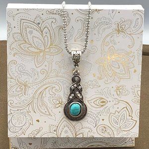 🔴FINAL PRICE NWT silver marcasite turquoise stone neckla